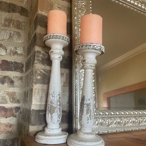 Two Shabby Chic Pillar Candle Holders